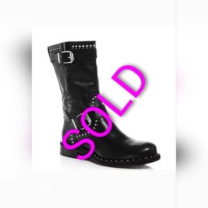 Charles David Black Studded Moto Boots Made In Italy Combat Boots Calf Height